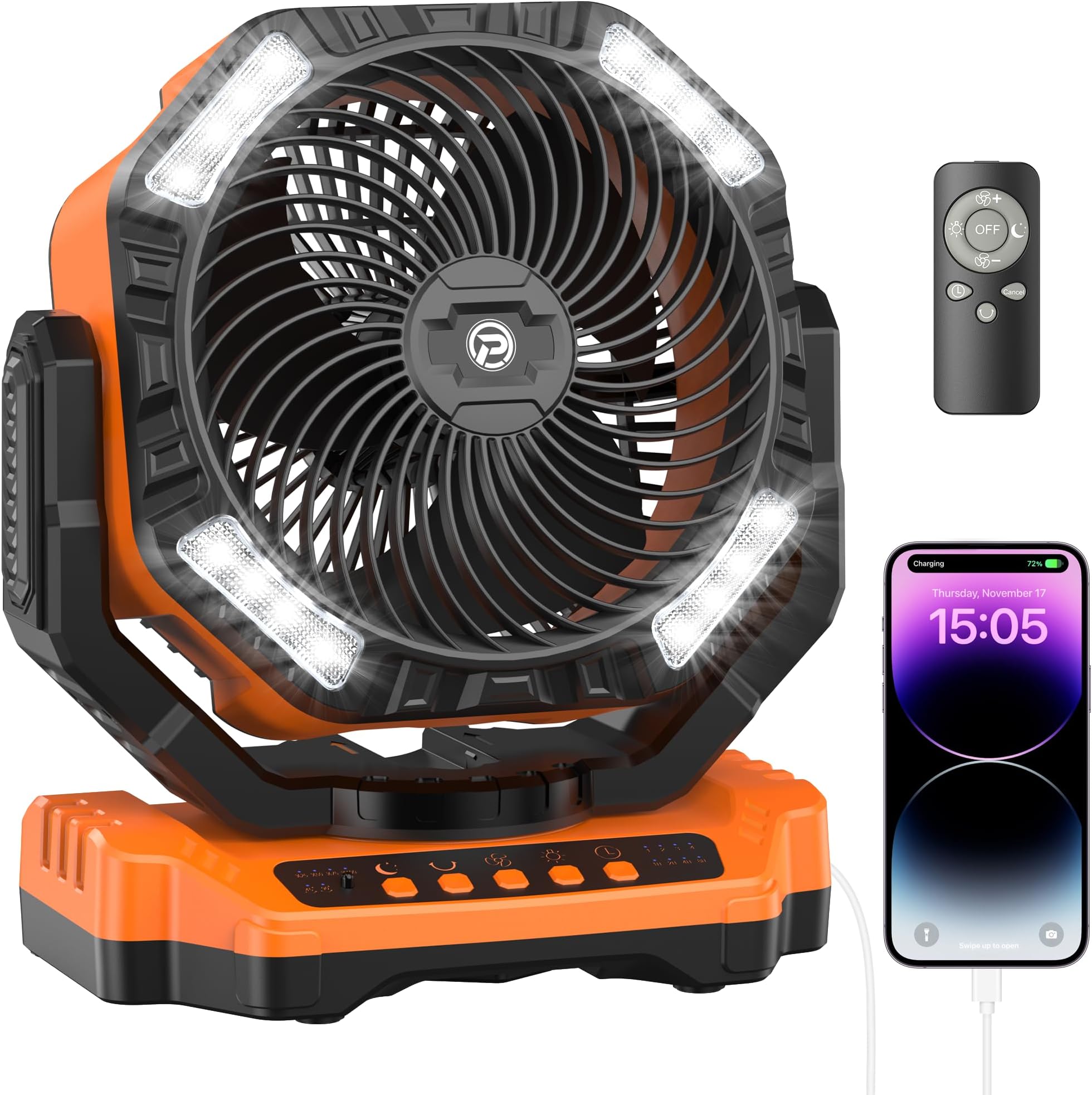 Ventilador portátil recargable con luz LED y 3 velocidades en República Dominicana